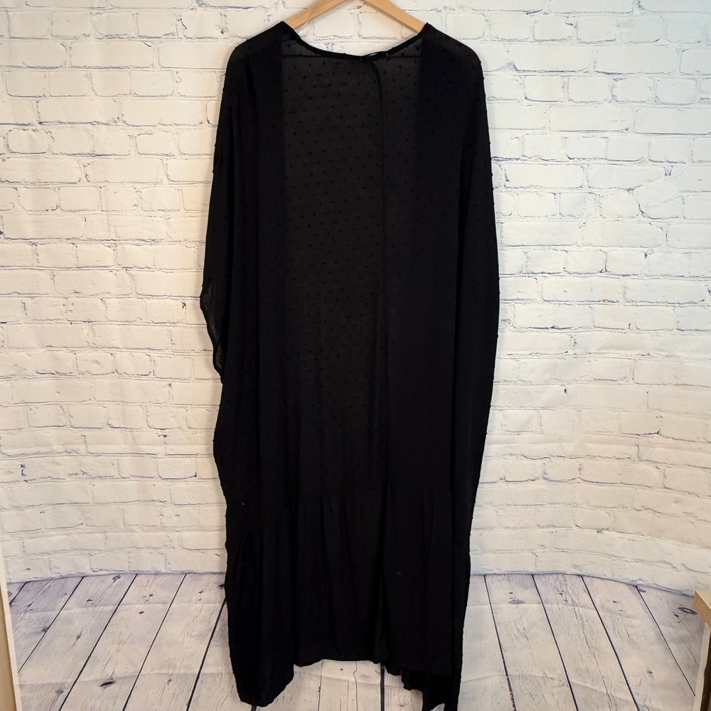 Curvy Sense Black Swiss Dot Open Front Duster Cardigan Ruffle Hem CWD1733X